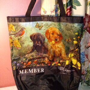 HUMANE SOCIETY COLORFUL TOTEBAG WITH PUPPIES, BUTTERFLIES, BIRDS AND FLOWERS